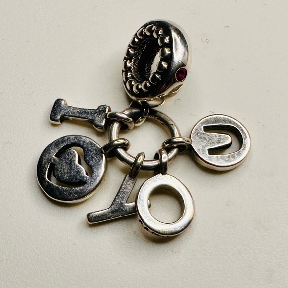 Pandora Jewelry - S925 ALE Pandora I Love ❤️ YOU Dangle Charm - Sterling Silver, Red Stone UV Glow